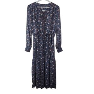 Wayf Floral Prarie Cottage Core Tiered Long Sleeve Midi Dress Size S